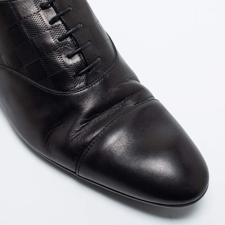 Pre Owned Louis Vuitton Black Damier Embossed Leather Lace Up Oxfords Size 41