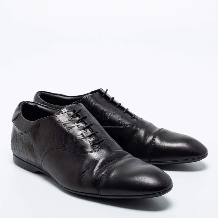 Pre Owned Louis Vuitton Black Damier Embossed Leather Lace Up Oxfords Size 41