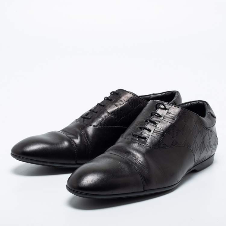 Pre Owned Louis Vuitton Black Damier Embossed Leather Lace Up Oxfords Size 41