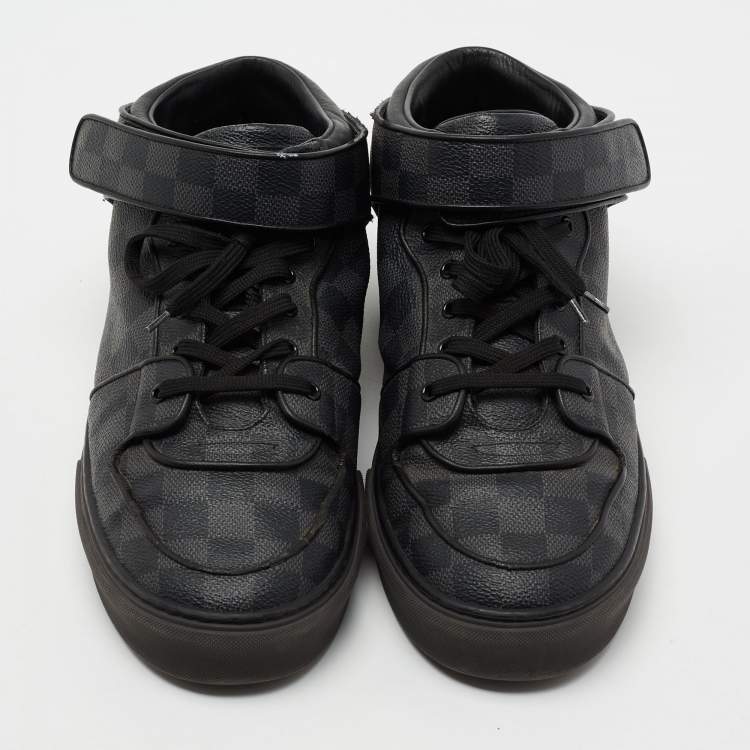 Pre Owned Louis Vuitton Damier Ebene Canvas And Leather Lace Up High Top Sneakers Size 44.5