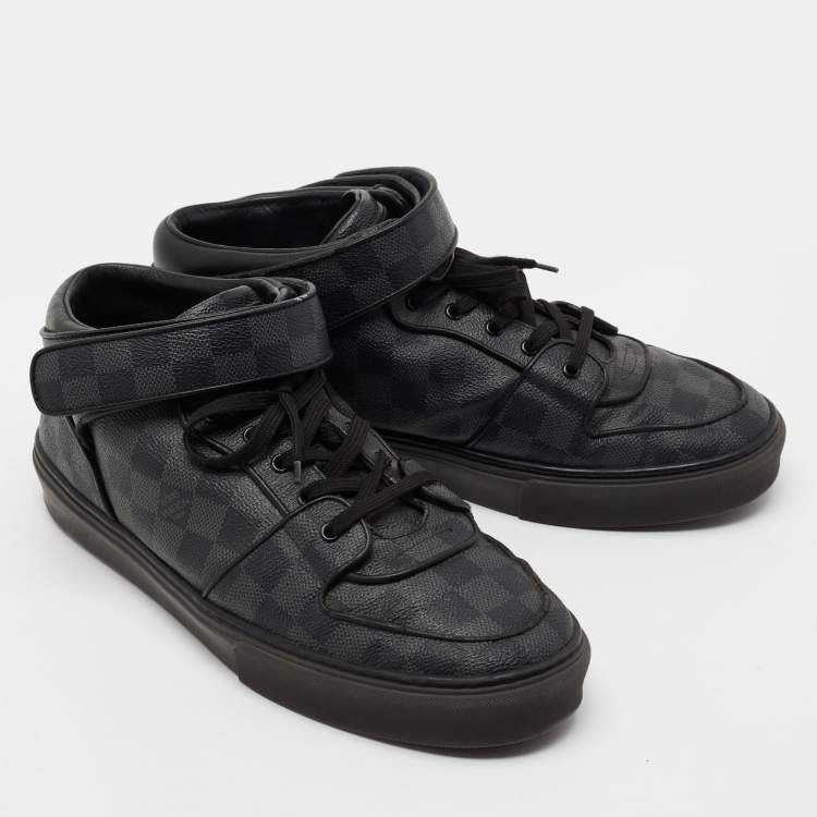 Pre Owned Louis Vuitton Damier Ebene Canvas And Leather Lace Up High Top Sneakers Size 44.5