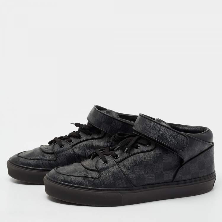 Louis Vuitton Damier Ebene Canvas And Leather Lace Up High Top Sneakers  Size 44.5 Louis Vuitton