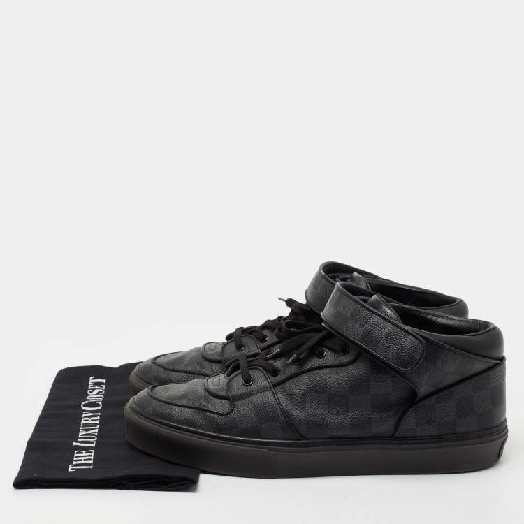 Pre Owned Louis Vuitton Damier Ebene Canvas And Leather Lace Up High Top Sneakers Size 44.5