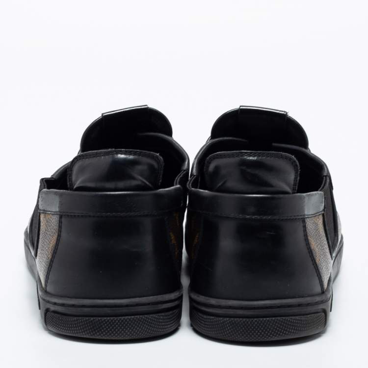 Pre Owned Louis Vuitton Brown/Black Monogram Canvas and Leather Slalom Low-Top Sneakers Size 43