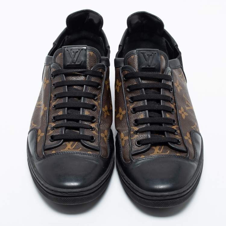 Pre Owned Louis Vuitton Brown/Black Monogram Canvas and Leather Slalom Low-Top Sneakers Size 43