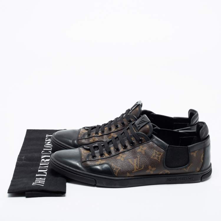 Pre Owned Louis Vuitton Brown/Black Monogram Canvas and Leather Slalom Low-Top Sneakers Size 43