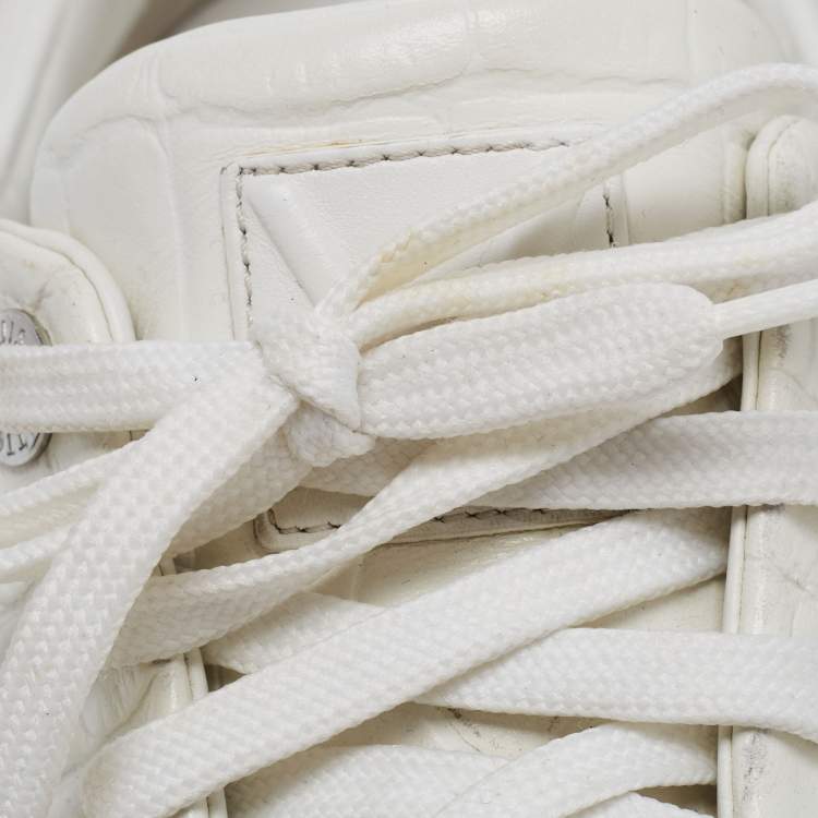 Pre Owned Louis Vuitton White Croc Embossed Leather Frontrow Low-Top Sneakers Size 42