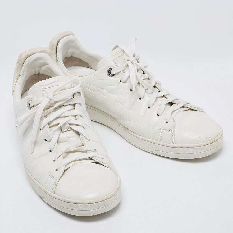 Pre Owned Louis Vuitton White Croc Embossed Leather Frontrow Low-Top Sneakers Size 42