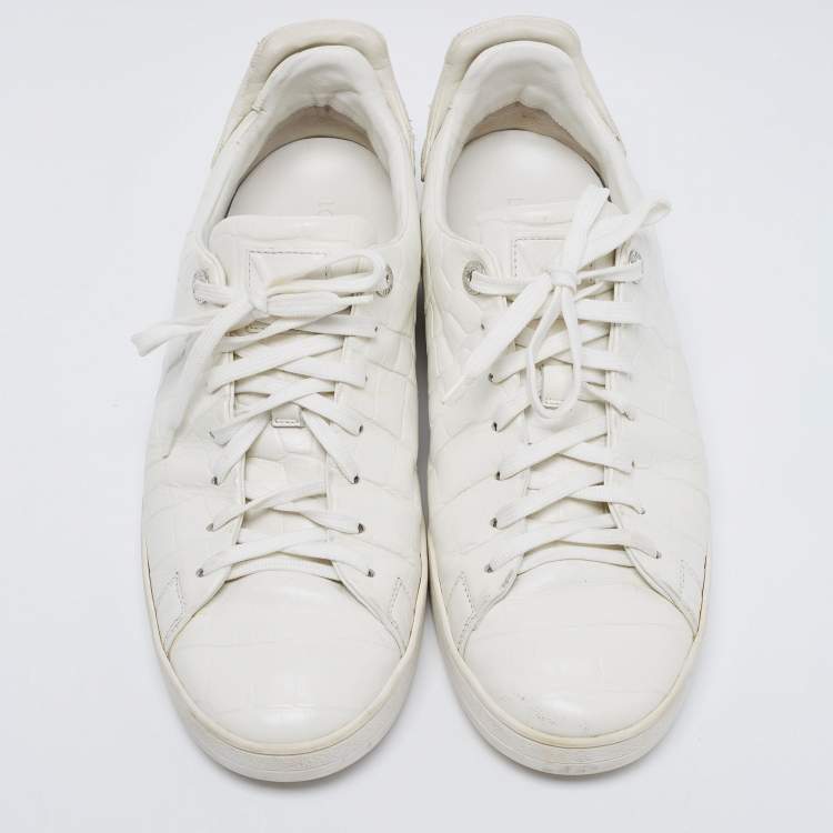 Pre Owned Louis Vuitton White Croc Embossed Leather Frontrow Low-Top Sneakers Size 42