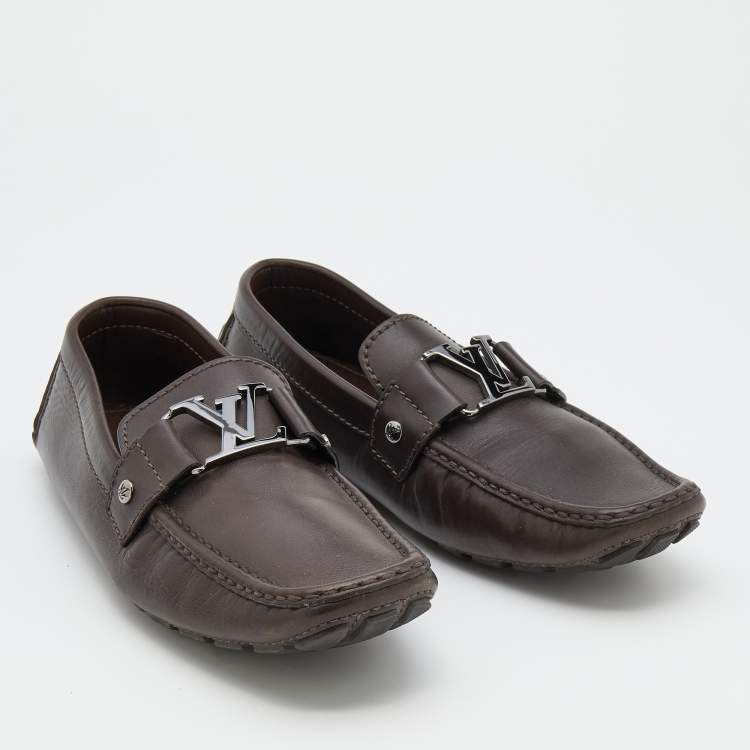 Pre Owned Louis Vuitton Brown Leather Monte Carlo Slip on Loafer Size 41