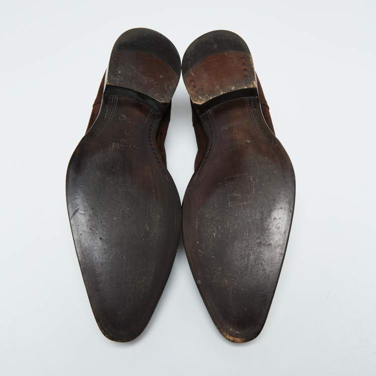 Pre Owned Louis Vuitton Brown Suede And Leather Derby Size 45