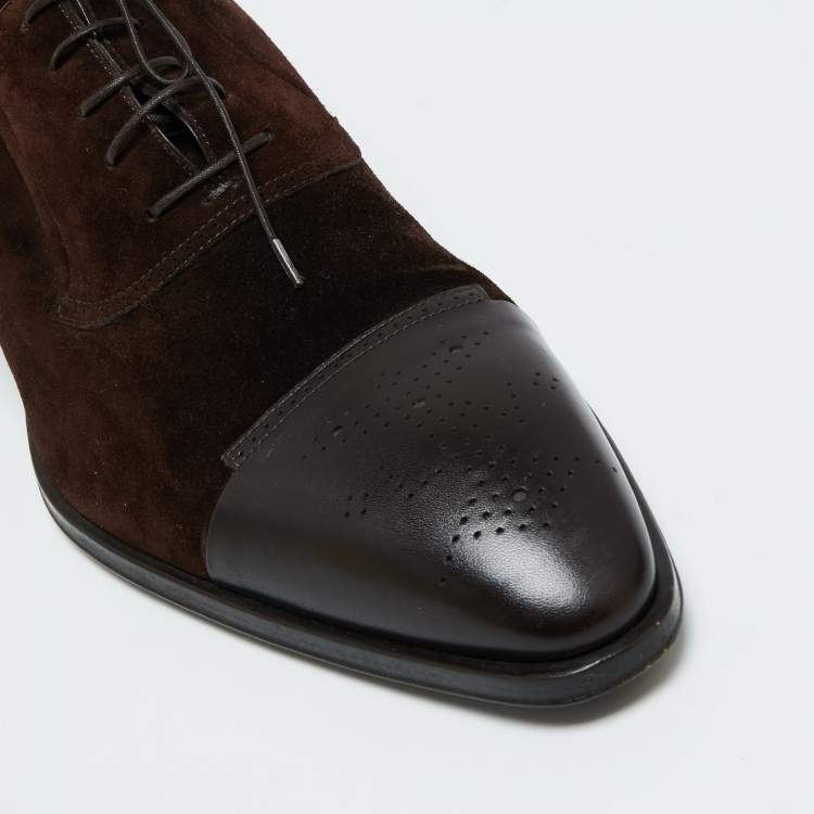 Pre Owned Louis Vuitton Brown Suede And Leather Derby Size 45