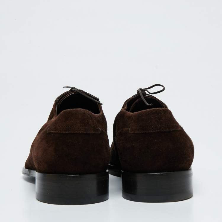Pre Owned Louis Vuitton Brown Suede And Leather Derby Size 45