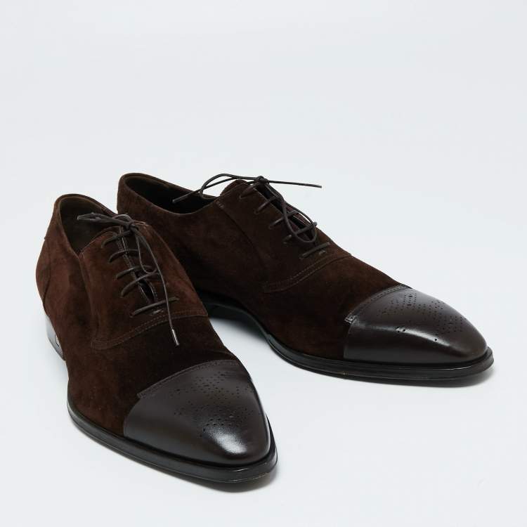 Pre Owned Louis Vuitton Brown Suede And Leather Derby Size 45