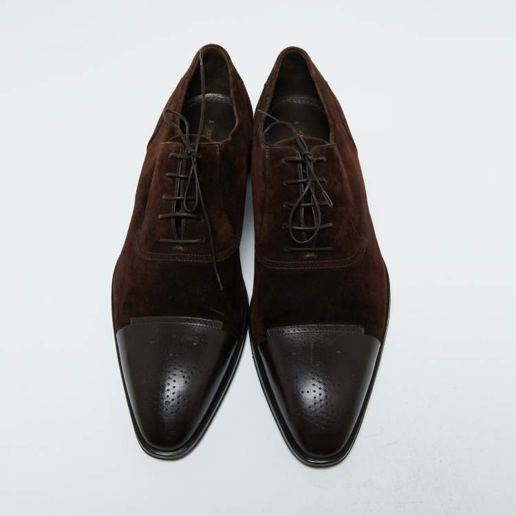 Pre Owned Louis Vuitton Brown Suede And Leather Derby Size 45