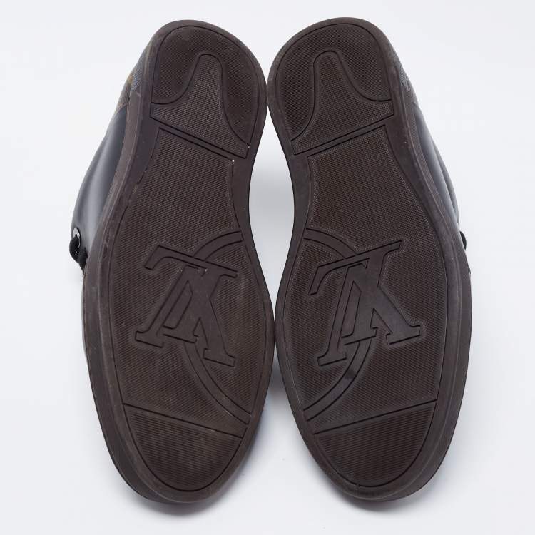 مملوكة مسبقًا Louis Vuitton Black/Brown Leather And Monogram Canvas Line Up Low Top Sneakers Size 43