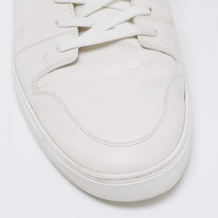Pre Owned Louis Vuitton White/Brown Leather and Monogram Canvas Line Up High-Top Sneakers Size 44