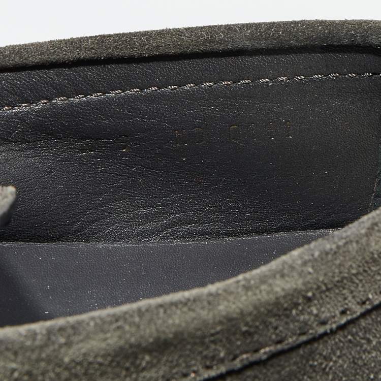 Pre Owned Louis Vuitton Dark Grey Suede Slip On Loafers Size 43