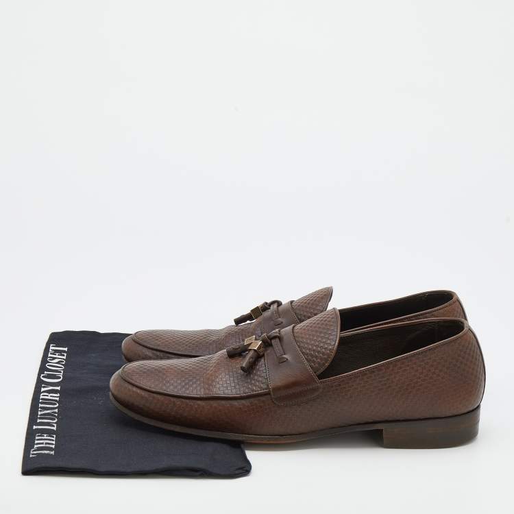 Pre Owned Louis Vuitton Brown Damier Leather Slip On Loafers Size 43
