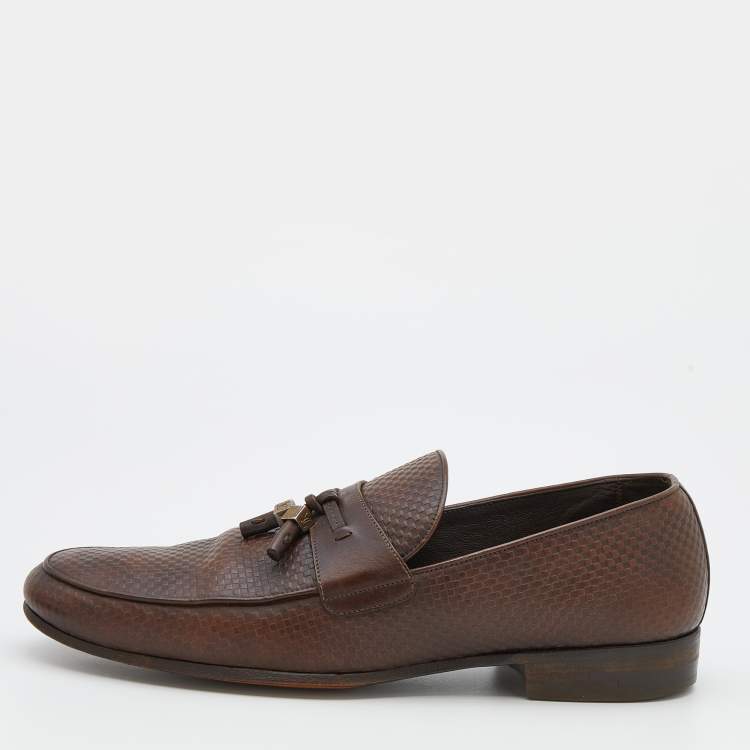Pre Owned Louis Vuitton Brown Damier Leather Slip On Loafers Size 43