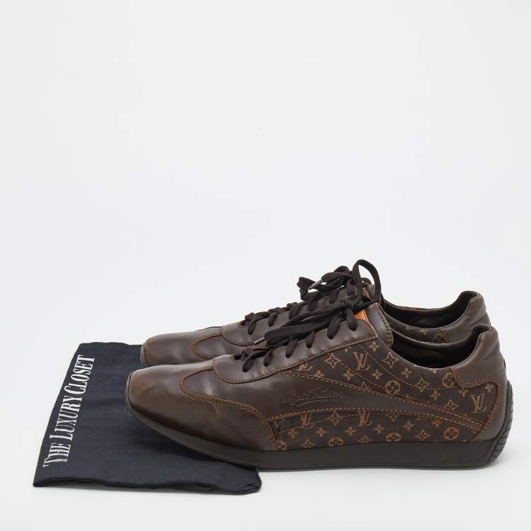 Pre Owned Louis Vuitton Brown Mini Lin Monogram Canvas And Leather Low Top Sneakers Size 45