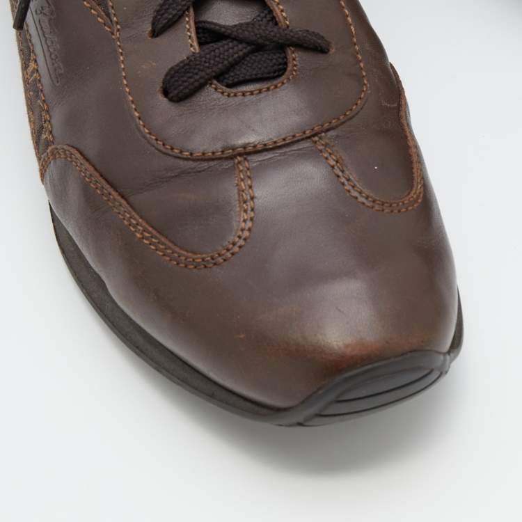 Pre Owned Louis Vuitton Brown Mini Lin Monogram Canvas And Leather Low Top Sneakers Size 45