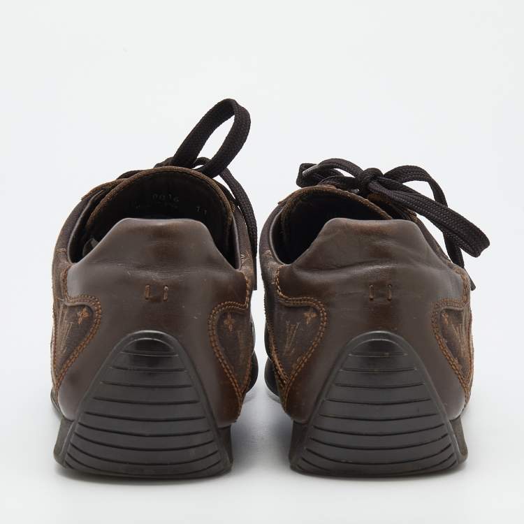 Pre Owned Louis Vuitton Brown Mini Lin Monogram Canvas And Leather Low Top Sneakers Size 45