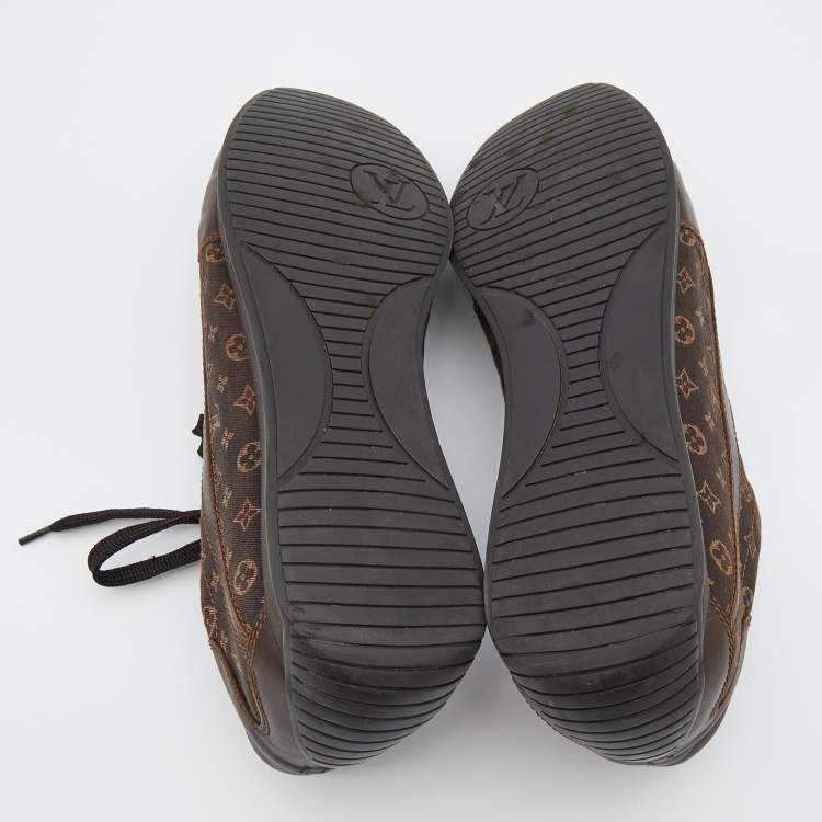 Pre Owned Louis Vuitton Brown Mini Lin Monogram Canvas And Leather Low Top Sneakers Size 45