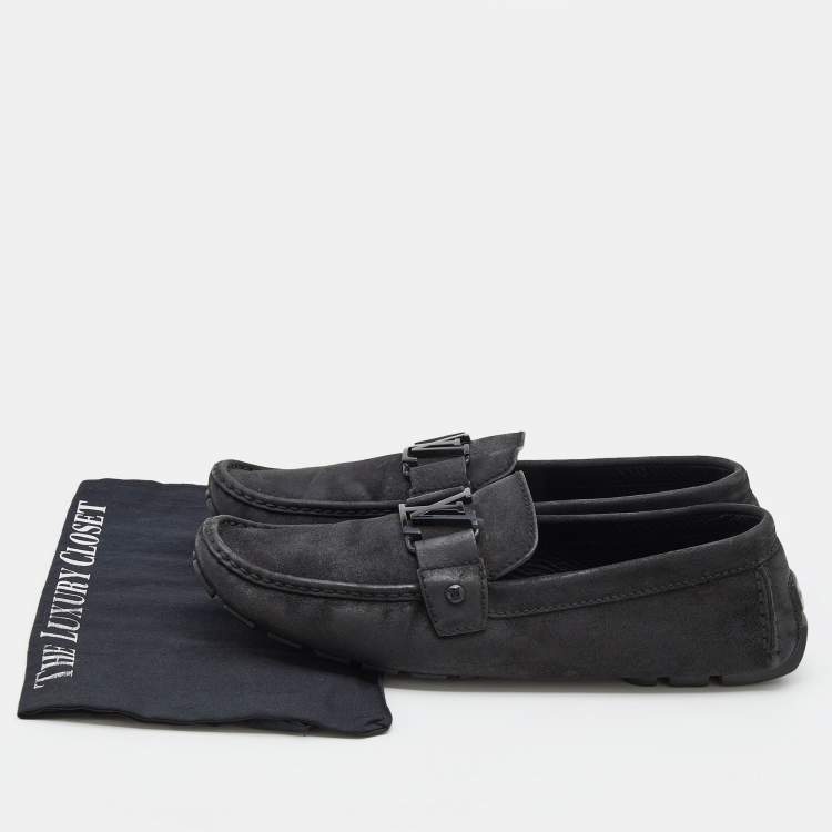 Pre Owned Louis Vuitton Black Suede Monte Carlo Slip On Loafers Size 44