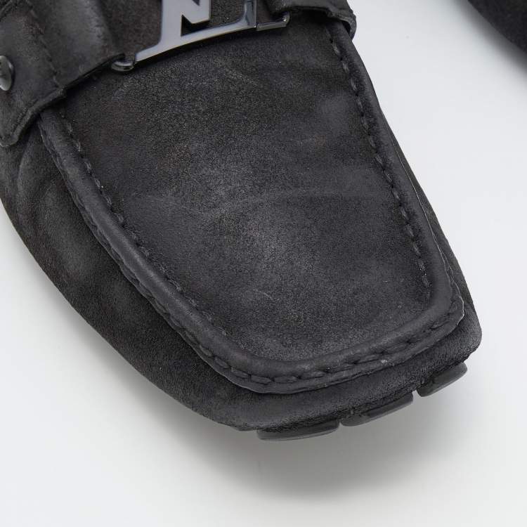 Pre Owned Louis Vuitton Black Suede Monte Carlo Slip On Loafers Size 44
