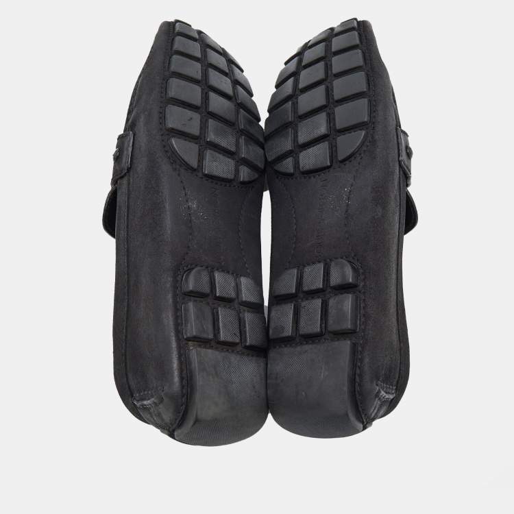 Pre Owned Louis Vuitton Black Suede Monte Carlo Slip On Loafers Size 44