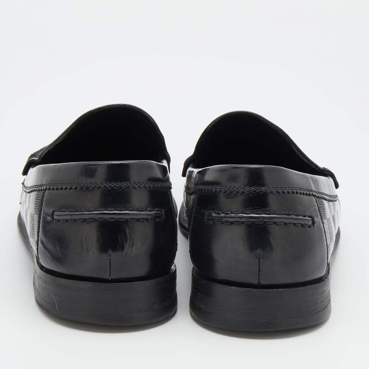 مملوكة مسبقًا Louis Vuitton Black Damier Leather Santiago Slip On Loafers Size 44