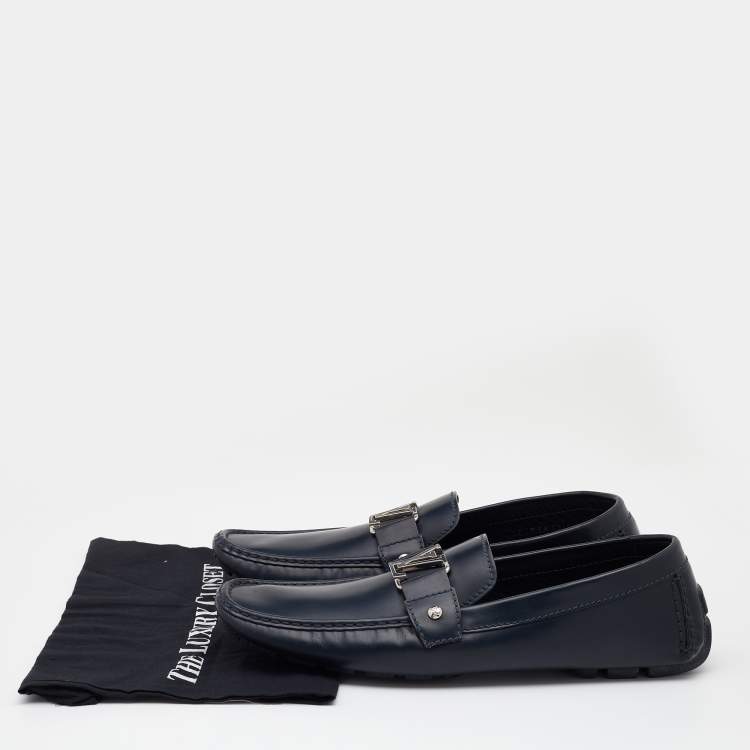 Pre Owned Louis Vuitton Blue Leather Monte Carlo Slip On Loafers Size 46