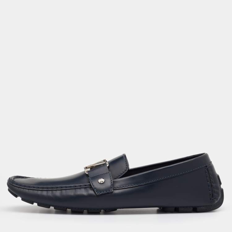 Pre Owned Louis Vuitton Blue Leather Monte Carlo Slip On Loafers Size 46