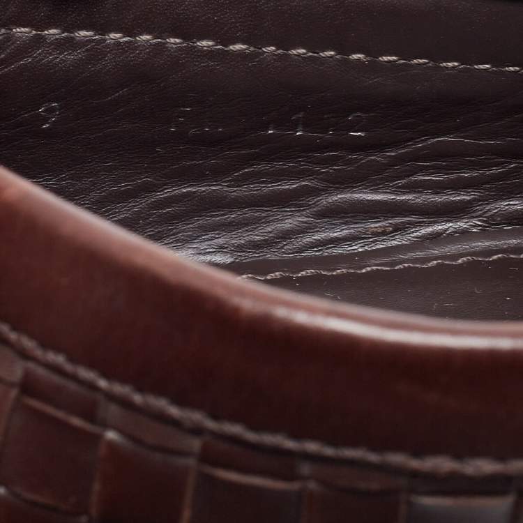 Pre Owned Louis Vuitton Dark Brown Woven Leather Monte Carlo Slip On Loafers Size 43