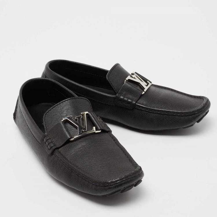 Pre Owned Louis Vuitton Black Leather Monte Carlo Slip On Loafers Size 42.5