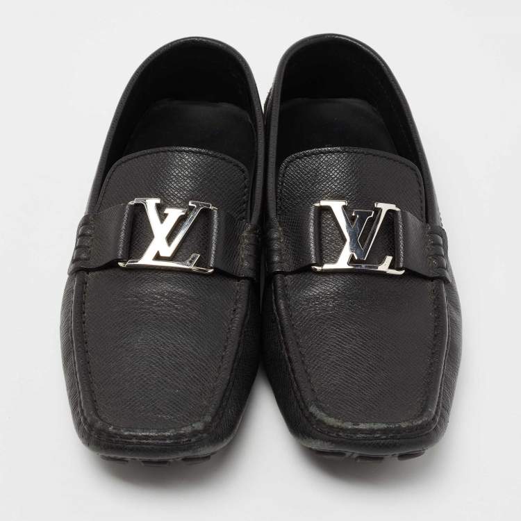 Pre Owned Louis Vuitton Black Leather Monte Carlo Slip On Loafers Size 42.5