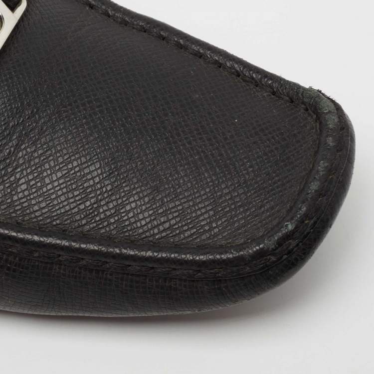 Pre Owned Louis Vuitton Black Leather Monte Carlo Slip On Loafers Size 42.5