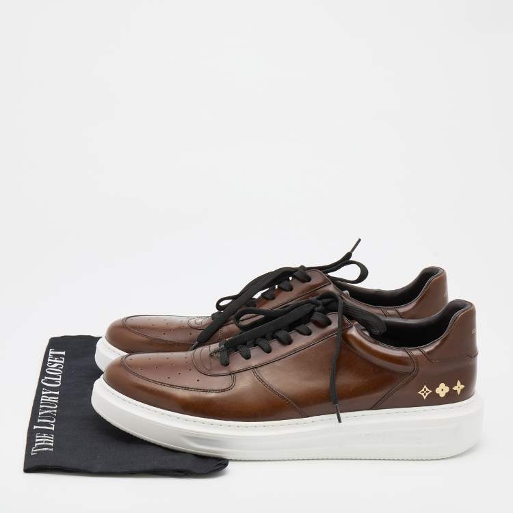 Pre Owned Louis Vuitton Brown Leather Lace Up Sneakers Size 46
