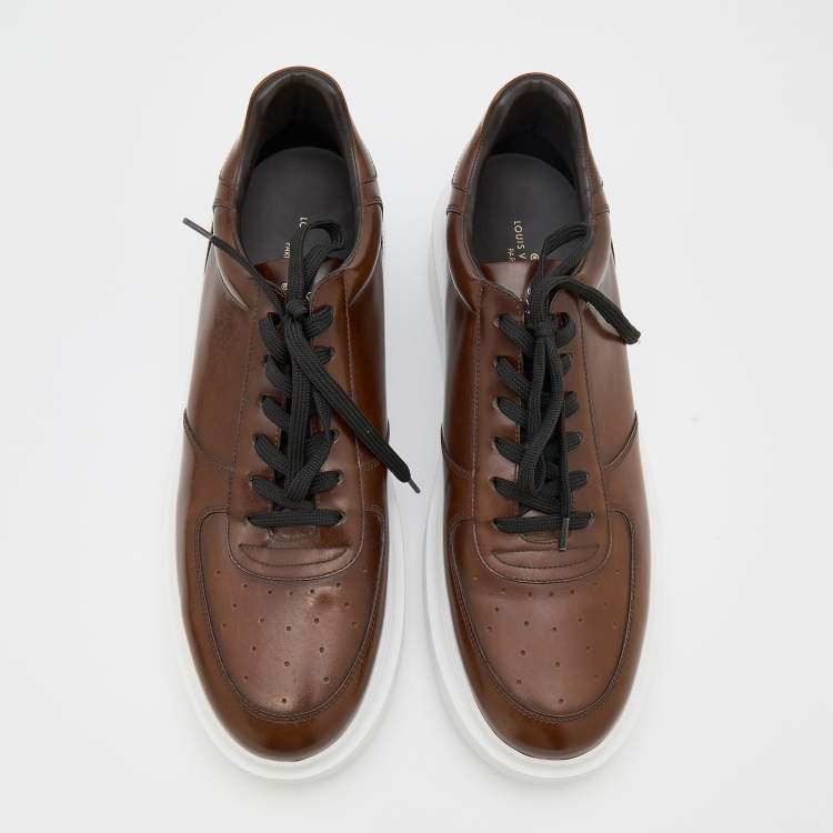 Pre Owned Louis Vuitton Brown Leather Lace Up Sneakers Size 46