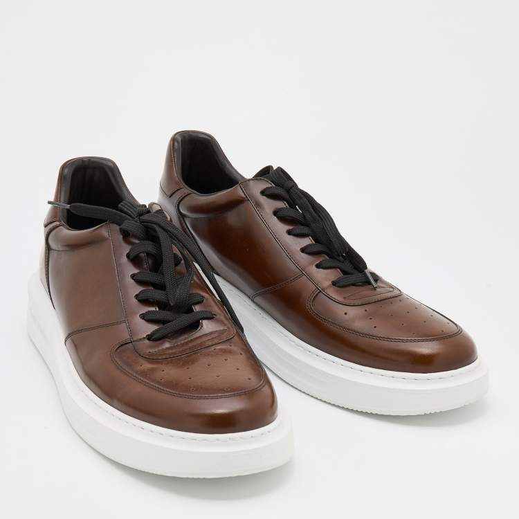 Pre Owned Louis Vuitton Brown Leather Lace Up Sneakers Size 46