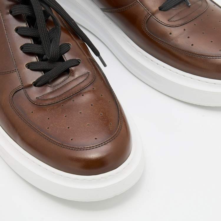 Pre Owned Louis Vuitton Brown Leather Lace Up Sneakers Size 46
