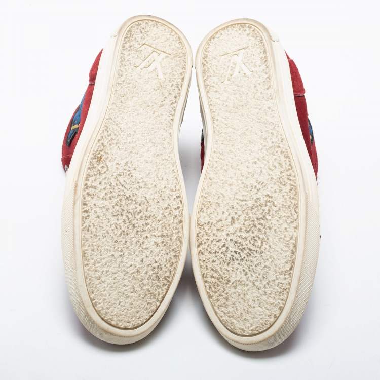 Pre Owned Louis Vuitton Red Suede High Top Sneakers Size 43