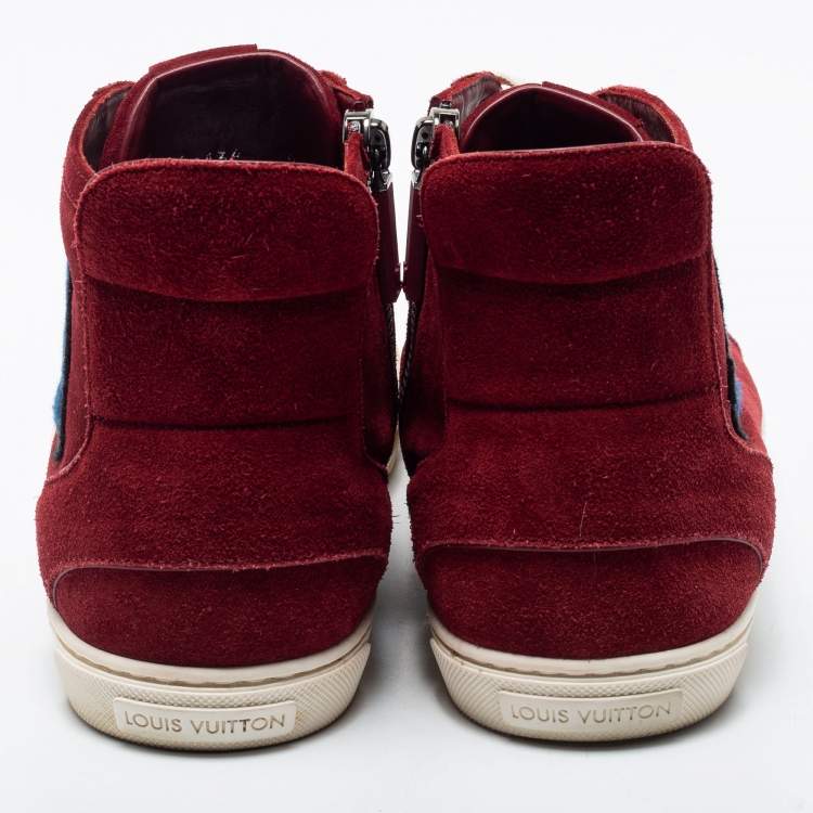 Pre Owned Louis Vuitton Red Suede High Top Sneakers Size 43