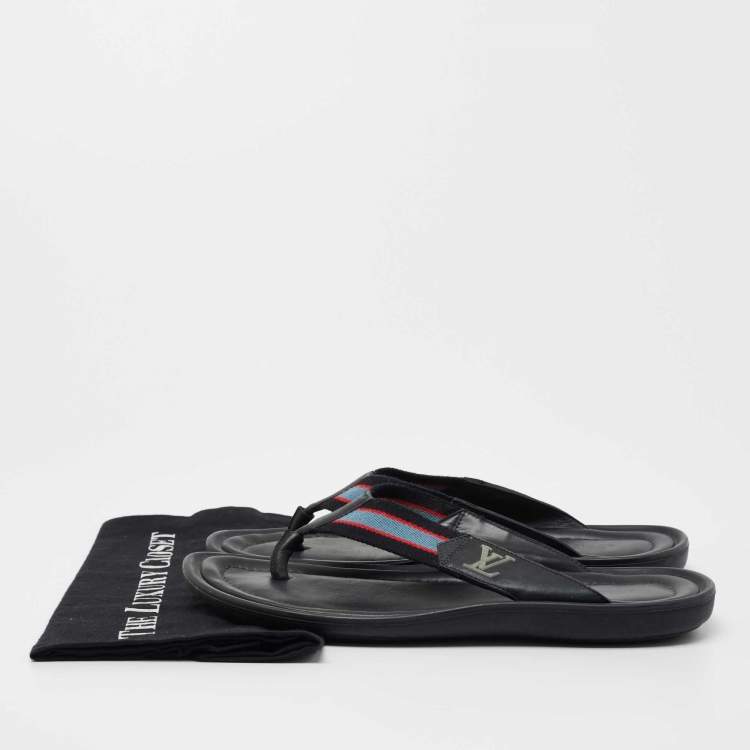 Pre Owned Louis Vuitton Tricolor Leather And Canvas Thong Flats Size 41 