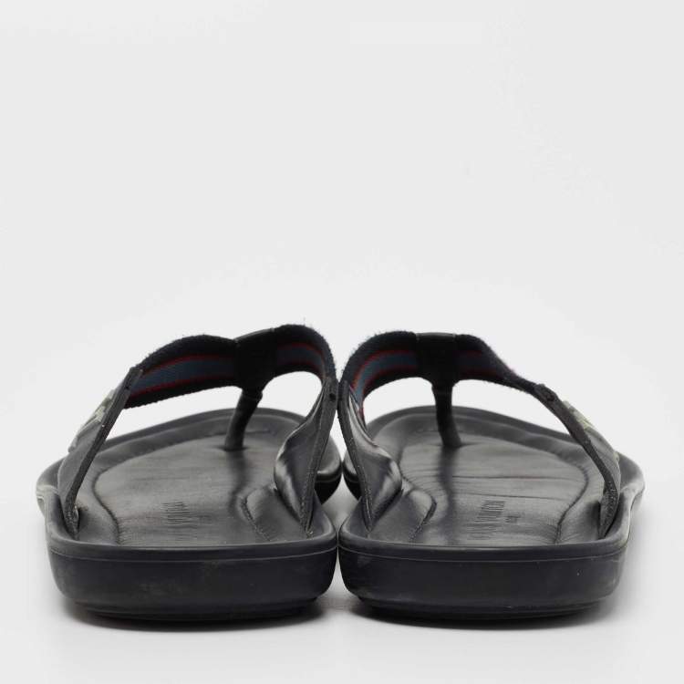 Pre Owned Louis Vuitton Tricolor Leather And Canvas Thong Flats Size 41 