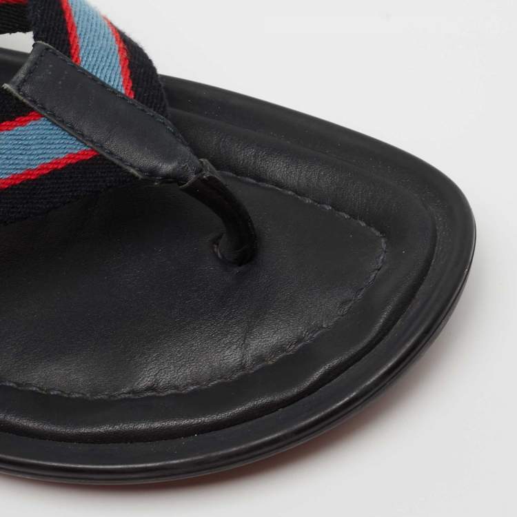 Pre Owned Louis Vuitton Tricolor Leather And Canvas Thong Flats Size 41 