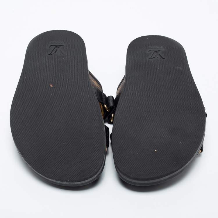مملوكة مسبقًا Louis Vuitton Brown/Black Monogram Canvas And Nylon Honolulu Flat Sandals Size 42.5