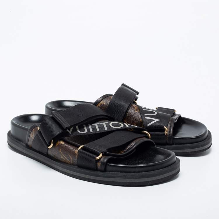 مملوكة مسبقًا Louis Vuitton Brown/Black Monogram Canvas And Nylon Honolulu Flat Sandals Size 42.5