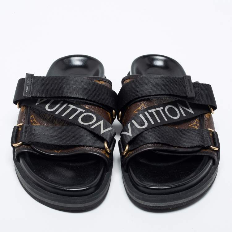 مملوكة مسبقًا Louis Vuitton Brown/Black Monogram Canvas And Nylon Honolulu Flat Sandals Size 42.5